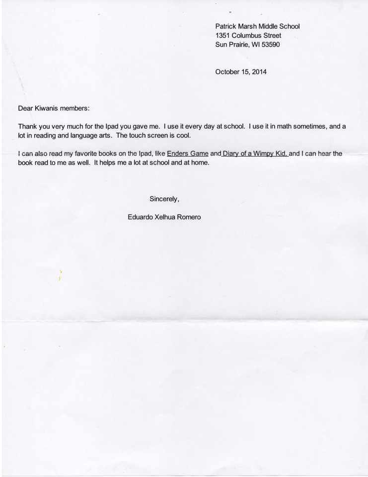 Eduardo Xelhua Romero Thank You Letter